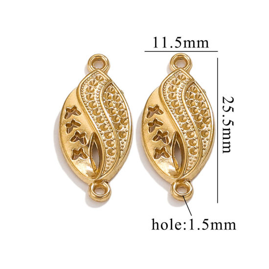 Picture of 1 Piece Vacuum Plating 304 Stainless Steel Connectors Charms Pendants Gold Plated Marquise Butterfly 11.5mm x 25.5mm
