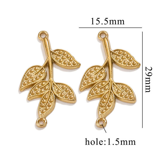 Picture of 1 Piece Vacuum Plating 304 Stainless Steel Connectors Charms Pendants Gold Plated Leaf 15.5mm x 29mm