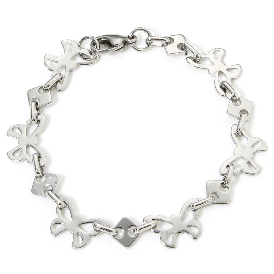 Image de 1 Piece 304 Stainless Steel Handmade Link Chain Bracelets Silver Tone Butterfly 19cm(7 4/8") long