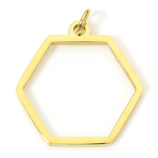 Imagen de 5 Unidades Recubrimiento al Vacío PVD Ecológico 304 Acero Inoxidable Geométrico Colgantes Chapado en Oro de 18K Hexágono Hueco 20mm x 17mm