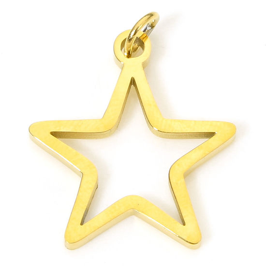 5 PCs Vacuum Plating 304 Stainless Steel Charms 18K Gold Plated Pentagram Star With Jump Ring 19mm x 15mm の画像