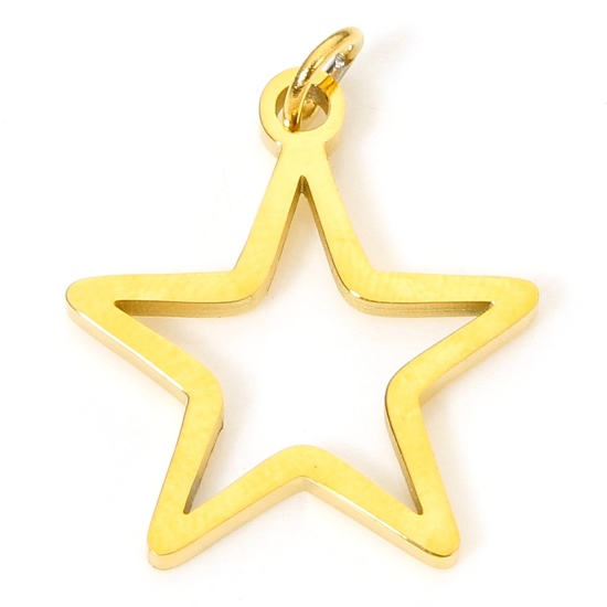 Imagen de 5 Unidades Recubrimiento al Vacío PVD Ecológico 304 Acero Inoxidable Geométrico Colgantes Chapado en Oro de 18K Estrellas de cinco puntos Hueco 19mm x 15mm