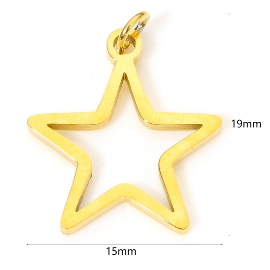 Imagen de 5 Unidades Recubrimiento al Vacío PVD Ecológico 304 Acero Inoxidable Geométrico Colgantes Chapado en Oro de 18K Estrellas de cinco puntos Hueco 19mm x 15mm