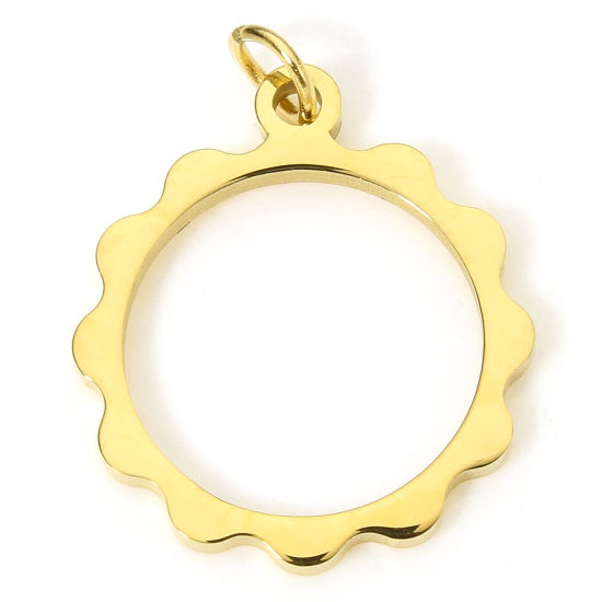 5 PCs Vacuum Plating 304 Stainless Steel Charms 18K Gold Plated Round With Jump Ring 20mm x 15mm の画像
