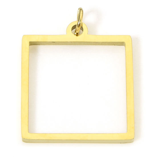 Imagen de 5 Unidades Enchapado al Vacío 304 Acero Inoxidable Colgantes Cuadrado Chapado en Oro de 18K con círculos 20mm x 15mm