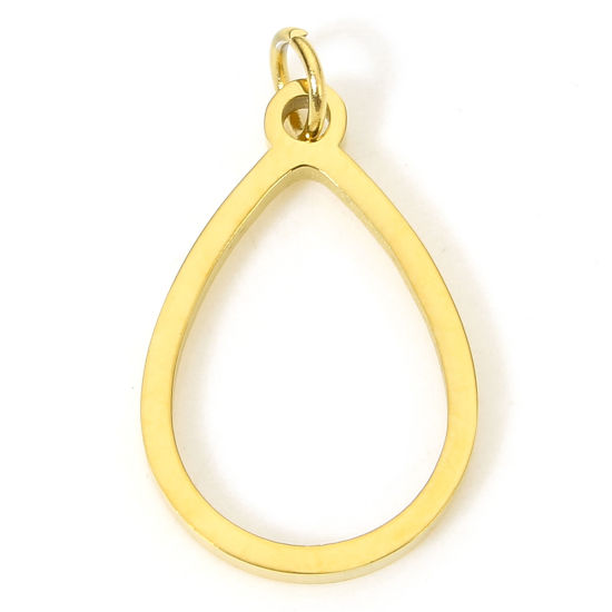 Imagen de 5 Unidades Recubrimiento al Vacío PVD Ecológico 304 Acero Inoxidable Geométrico Colgantes Chapado en Oro de 18K Gota Hueco 20mm x 11mm