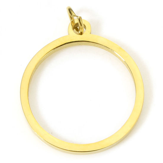 5 PCs Vacuum Plating 304 Stainless Steel Charms 18K Gold Plated Round With Jump Ring 20mm x 15mm の画像