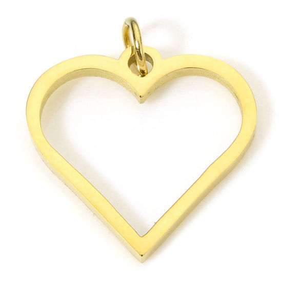 Imagen de 5 Unidades Recubrimiento al Vacío PVD Ecológico 304 Acero Inoxidable Geométrico Colgantes Chapado en Oro de 18K Corazón Hueco 17mm x 15mm