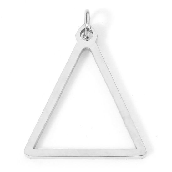 5 PCs Vacuum Plating 304 Stainless Steel Charms Silver Tone Triangle With Jump Ring 20mm x 15mm の画像