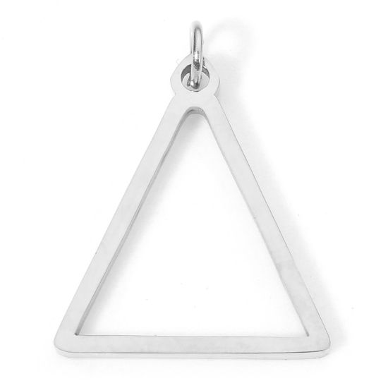 Imagen de 5 Unidades Enchapado al Vacío 304 Acero Inoxidable Colgantes Triángulo Tono de Plata con círculos 20mm x 15mm