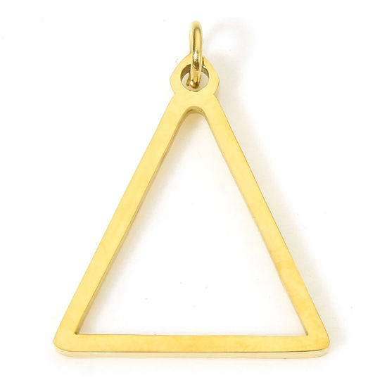 Imagen de 5 Unidades Recubrimiento al Vacío PVD Ecológico 304 Acero Inoxidable Geométrico Colgantes Chapado en Oro de 18K Triángulo Hueco 20mm x 15mm