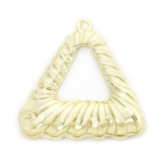 Picture of 10 PCs Zinc Based Alloy Geometric Pendants Gold Plated Triangle Texture Hollow 3cm x 3cm