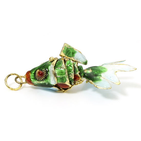 Image de 1 Pièce Pendentifs Bijoux d'Océan en Laiton Doré Vert Poisson Mobile 4.8cm x 2.4cm