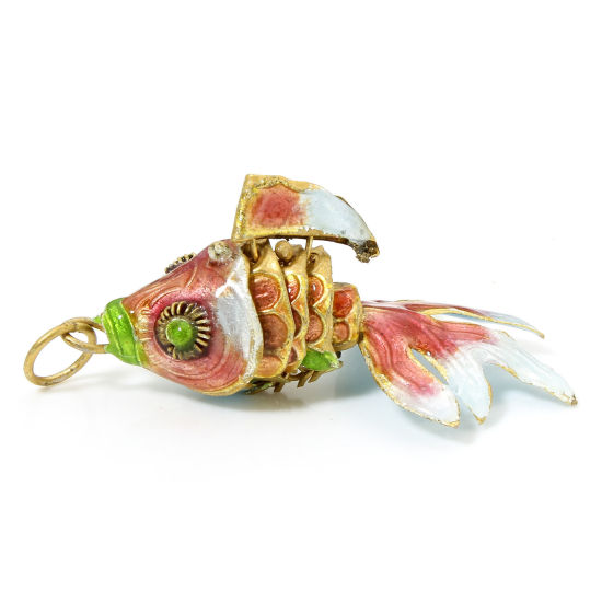 Image de 1 Pièce Pendentifs Bijoux d'Océan en Laiton Doré Rose Poisson Mobile 4.8cm x 2.4cm