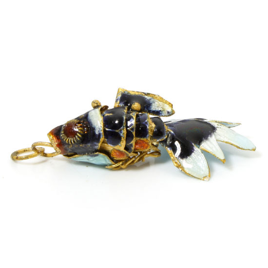 Image de 1 Pièce Pendentifs Bijoux d'Océan en Laiton Doré Noir Poisson Mobile 4.8cm x 2.4cm