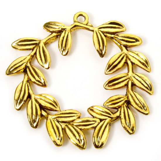 Picture of 10 PCs Zinc Based Alloy Pendants Gold Tone Antique Gold Olive Branch Wreath Hollow 4cm x 3.9cm