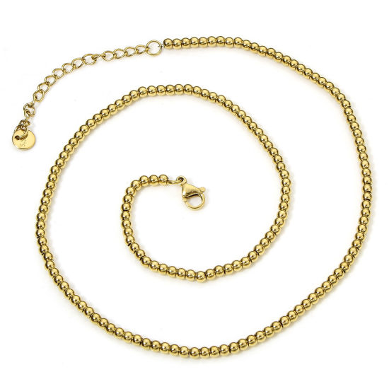 Picture of 1 Piece Vacuum Plating 304 Stainless Steel Beaded Chain Beaded Necklace For DIY Jewelry Making 18K Gold Plated 40cm(15 6/8") long, Chain Size: 3mm