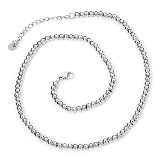 Picture of 1 Piece 304 Stainless Steel Beaded Chain Beaded Necklace For DIY Jewelry Making Silver Tone 40cm(15 6/8") long, Chain Size: 4mm