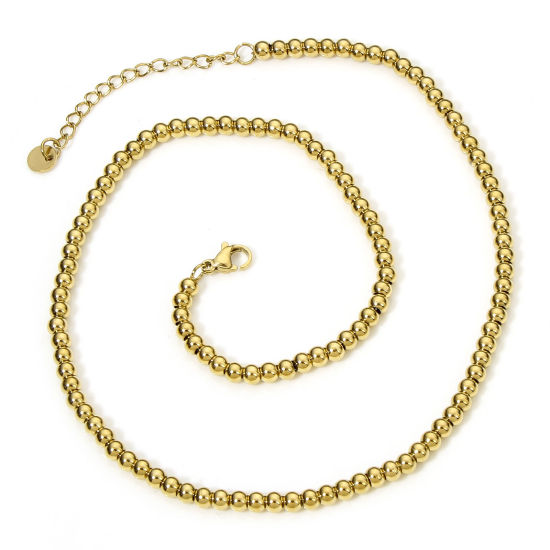 Picture of 1 Piece Vacuum Plating 304 Stainless Steel Beaded Chain Beaded Necklace For DIY Jewelry Making 18K Gold Plated 40cm(15 6/8") long, Chain Size: 4mm