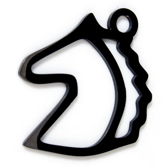 Picture of 2 PCs 304 Stainless Steel Charms Black Horse Double-sided Polishing 24mm x 23mm