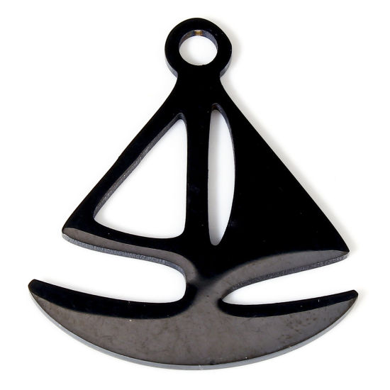 Image de 2 Pcs Breloques en 304 Acier Inoxydable Bateau à Voile Noir Polissage Double Face 25mm x 22mm