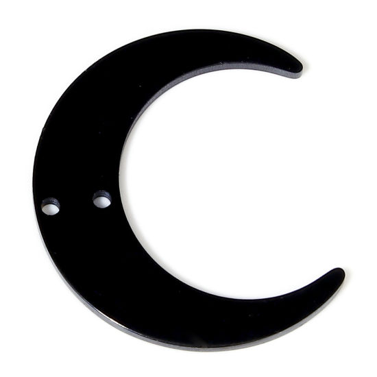 Picture of 2 PCs 304 Stainless Steel Charms Black Half Moon Double-sided Polishing 25mm x 21mm