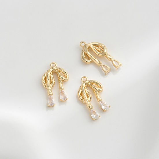Immagine di 1 Pz Ecologico Ottone Abiti Ciondoli Cravatta a Farfalla 18K Vero Oro Placcato Filigrana 21mm x 12mm