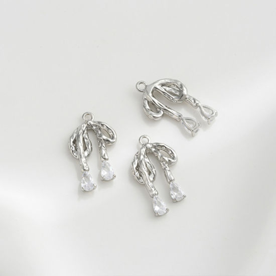 Immagine di 1 Pz Ecologico Ottone Abiti Ciondoli Cravatta a Farfalla Vero Platino Placcato Filigrana 21mm x 12mm