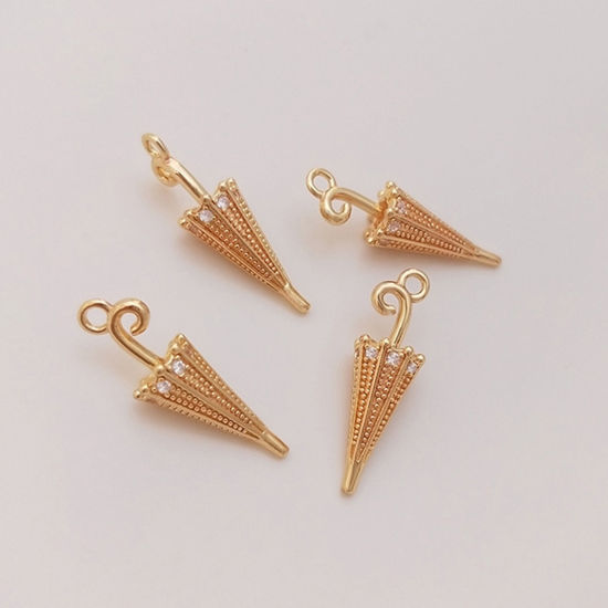 Picture of 1 Piece Eco-friendly Brass Charms 18K Real Gold Plated Umbrella 3D 20mm x 6mm