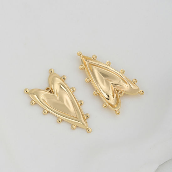 Image de 2 Pcs Pendentifs La Saint Valentin en Laiton Respectueux de la Nature Cœur Plaqué Or Véritable 18K 3.6cm x 2.1cm