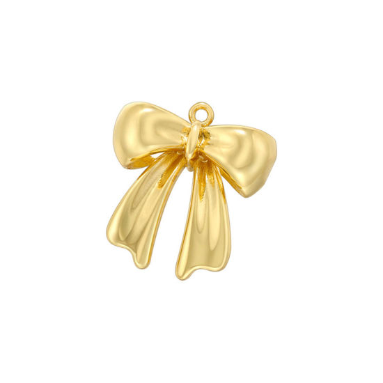 Bild von 1 Stück Messing Kleidung Charms 18K Gold Plattiert Schleife 20mm x 18.5mm