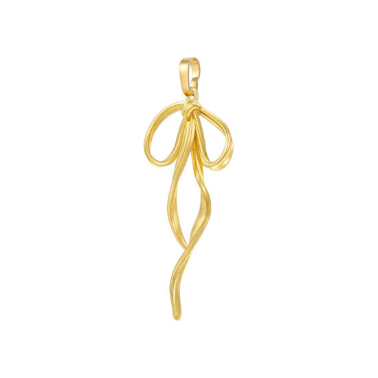 Bild von 1 Stück Messing Kleidung Anhänger 18K Gold Plattiert Schleife 3D 4.8cm x 2cm