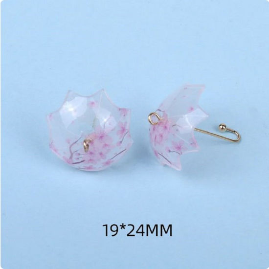 Bild von 5 Stück Zinklegierung + Harz Wetter Kollektion Charms Schirm Blume Blätter Vergoldet Blau 3D 24mm x 19mm