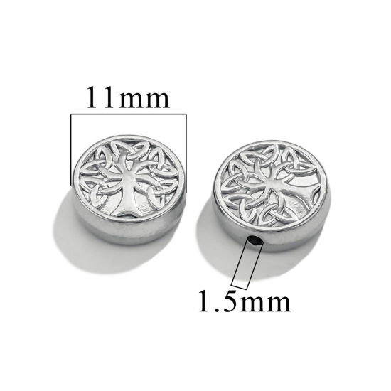 Picture of 1 Piece Vacuum Plating 304 Stainless Steel Beads For DIY Charm Jewelry Making Flat Round 18K Gold Plated Tree of Life 11mm Dia., Hole: Approx 1.5mm