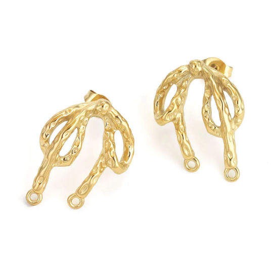 Image de 2 Pcs Boucle d'Oreille à Tige avec Accessoires de Connecteur de Boucle en 304 Acier Inoxydable Placage sous Vide Rond Plaqué Or 18K avec Embouts 18mm x 25mm, Epaisseur de Fil: (20 gauge)