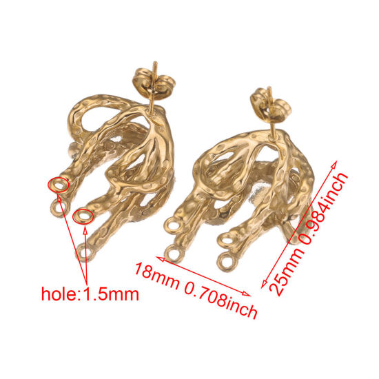 Image de 2 Pcs Boucle d'Oreille à Tige avec Accessoires de Connecteur de Boucle en 304 Acier Inoxydable Placage sous Vide Rond Plaqué Or 18K avec Embouts 18mm x 25mm, Epaisseur de Fil: (20 gauge)