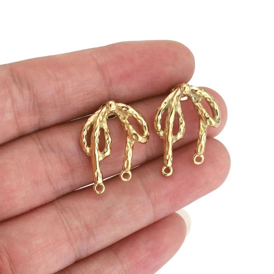 Image de 2 Pcs Boucle d'Oreille à Tige avec Accessoires de Connecteur de Boucle en 304 Acier Inoxydable Placage sous Vide Rond Plaqué Or 18K avec Embouts 18mm x 25mm, Epaisseur de Fil: (20 gauge)
