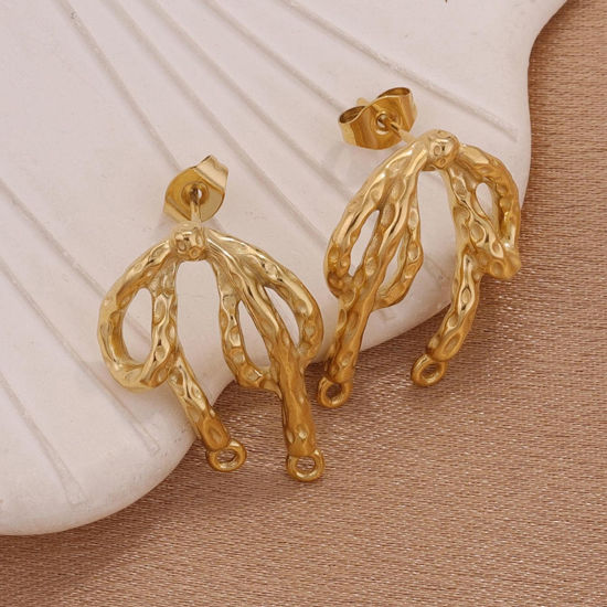 Image de 2 Pcs Boucle d'Oreille à Tige avec Accessoires de Connecteur de Boucle en 304 Acier Inoxydable Placage sous Vide Rond Plaqué Or 18K avec Embouts 18mm x 25mm, Epaisseur de Fil: (20 gauge)