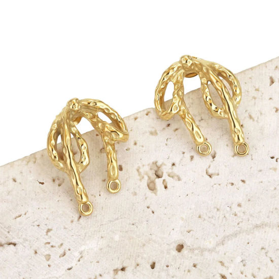 Image de 2 Pcs Boucle d'Oreille à Tige avec Accessoires de Connecteur de Boucle en 304 Acier Inoxydable Placage sous Vide Rond Plaqué Or 18K avec Embouts 18mm x 25mm, Epaisseur de Fil: (20 gauge)