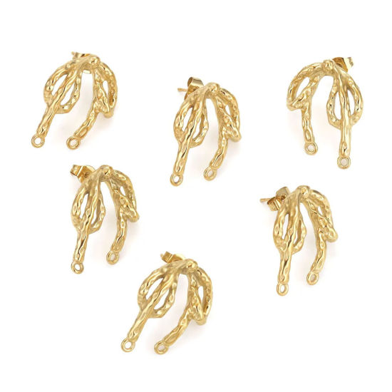 Image de 2 Pcs Boucle d'Oreille à Tige avec Accessoires de Connecteur de Boucle en 304 Acier Inoxydable Placage sous Vide Rond Plaqué Or 18K avec Embouts 18mm x 25mm, Epaisseur de Fil: (20 gauge)