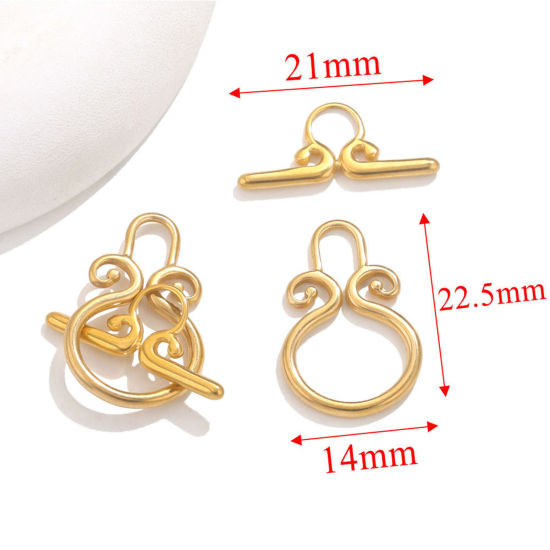 Picture of 1 Set Vacuum Plating 304 Stainless Steel Toggle Clasps Gold Plated 14mm x 22.5mm