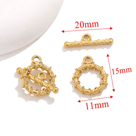 Picture of 1 Set Vacuum Plating 304 Stainless Steel Toggle Clasps Gold Plated 11mm x 15mm