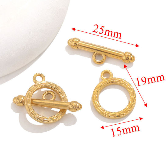 Picture of 1 Set Vacuum Plating 304 Stainless Steel Toggle Clasps Gold Plated 15mm x 19mm