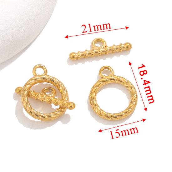 Picture of 1 Set Vacuum Plating 304 Stainless Steel Toggle Clasps Gold Plated 15mm x 18.4mm