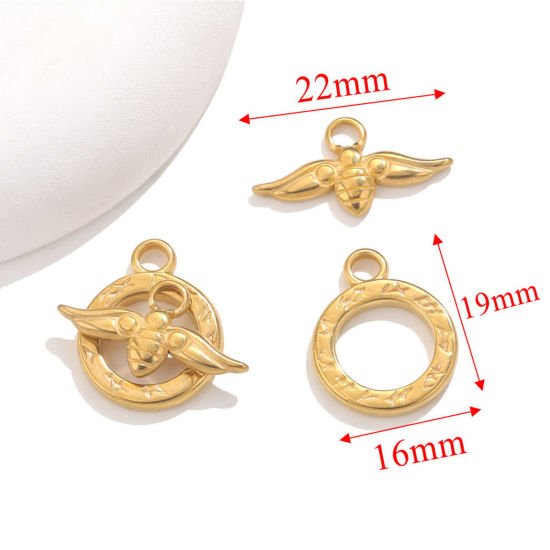 Picture of 1 Set Vacuum Plating 304 Stainless Steel Toggle Clasps Gold Plated 16mm x 19mm