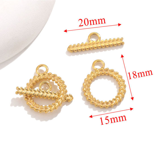 Picture of 1 Set Vacuum Plating 304 Stainless Steel Toggle Clasps Gold Plated 15mm x 18mm