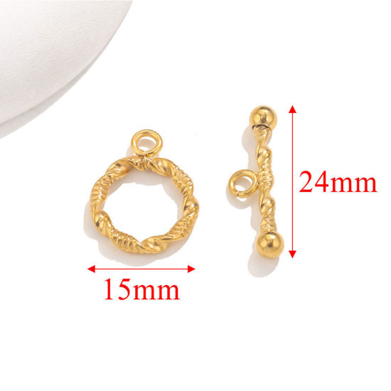 Picture of 1 Set Vacuum Plating 304 Stainless Steel Toggle Clasps Gold Plated 15mm Dia.