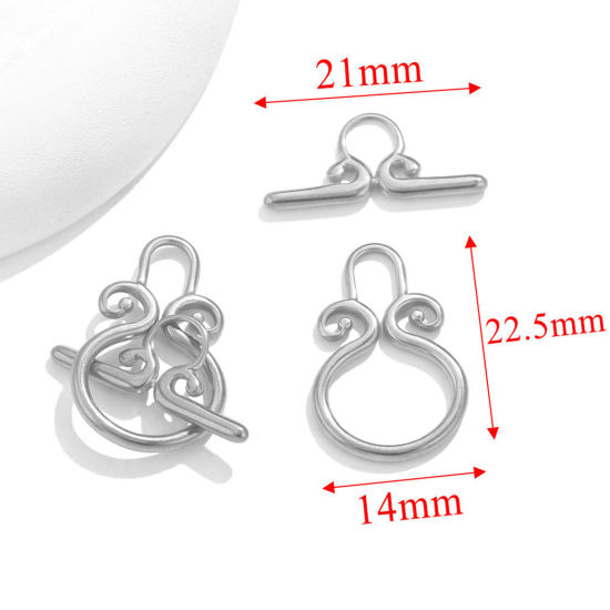 Picture of 1 Set 304 Stainless Steel Toggle Clasps Silver Tone 14mm x 22.5mm