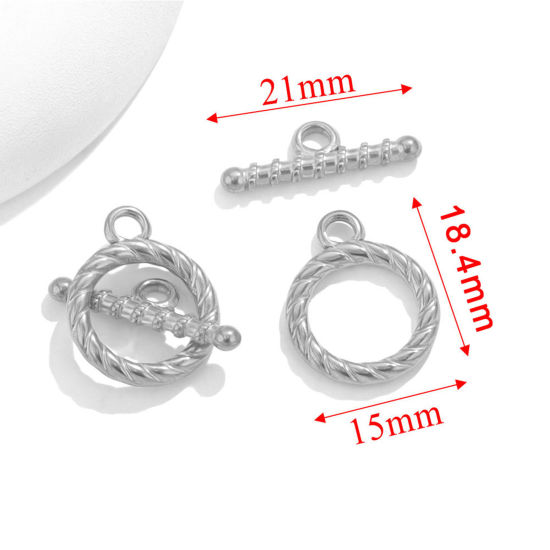 Picture of 1 Set 304 Stainless Steel Toggle Clasps Silver Tone 15mm x 18.4mm