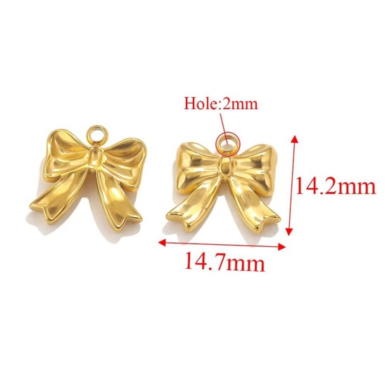 Picture of 2 PCs Vacuum Plating 304 Stainless Steel Charms Gold Plated Bowknot 14.7mm x 14.2mm